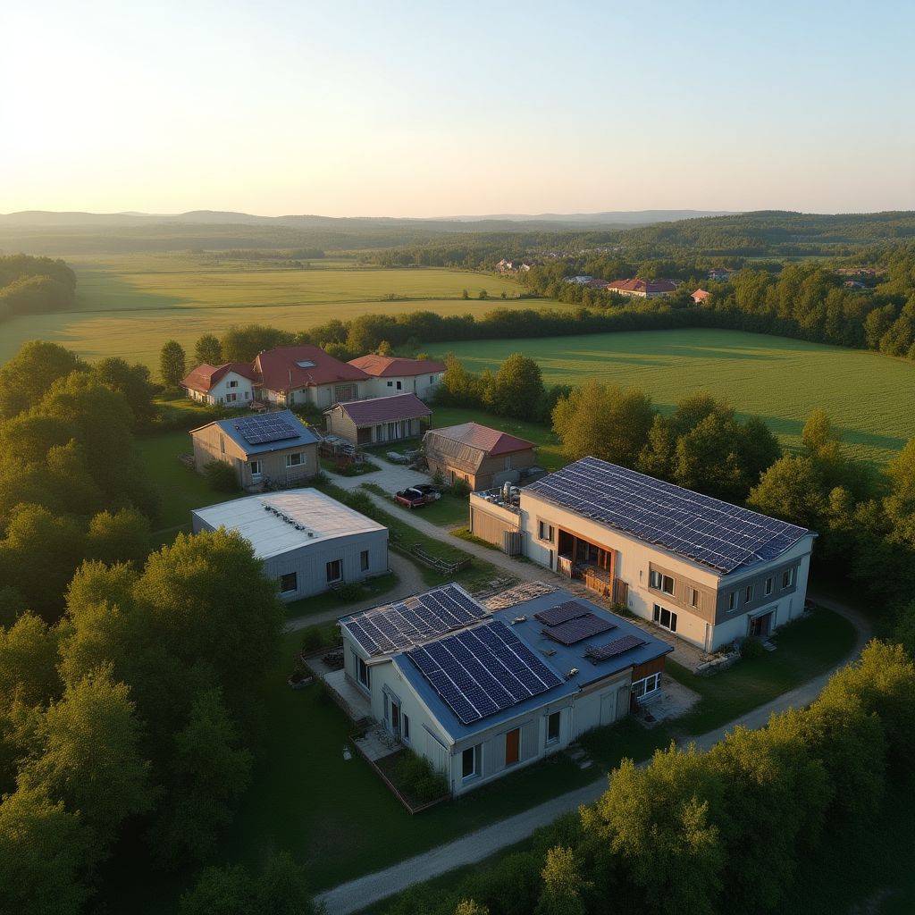 Letecký pohled na energeticky soběstačnou obec Kněžice